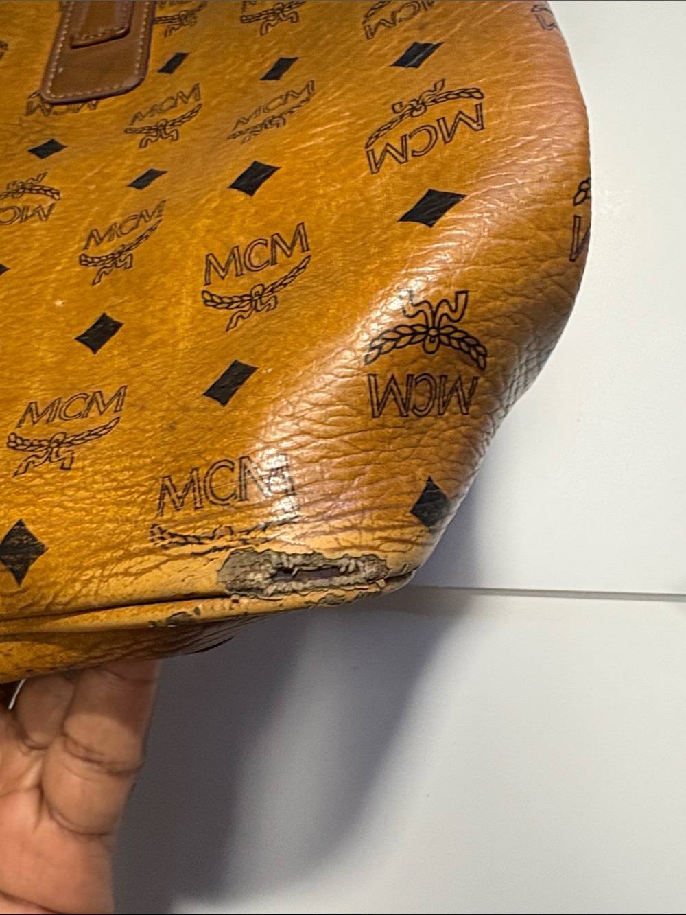 MCM Brown Cognac Logo-Print Leather Tote - Picture 2 of 3